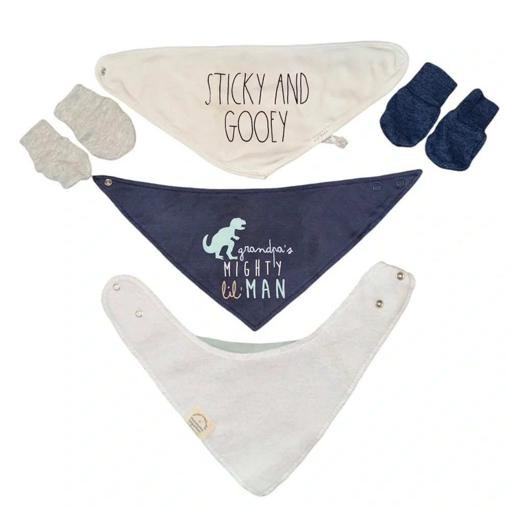 Babies’ Bibs & Hand Mitts. There Are 3 Different Bibs And 2 Pairs Of Hand Mitts.